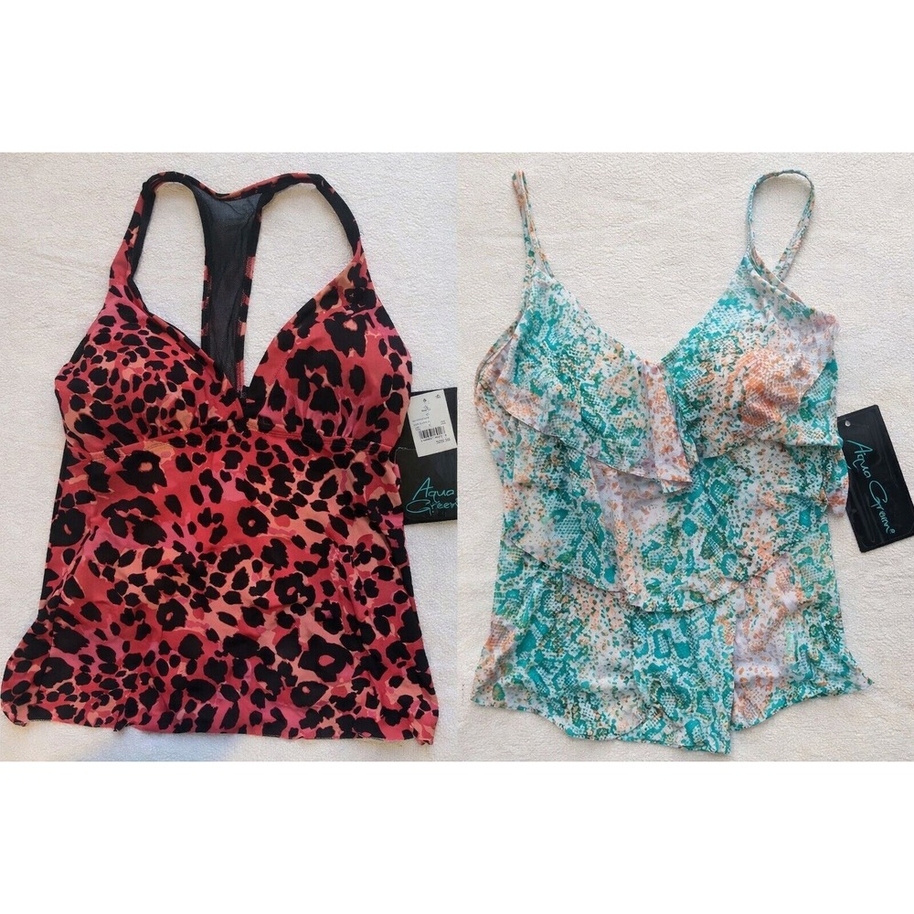2 Set Aqua Green Tankini Swim Tops Size Small Summer Vacation Beach Modest NEW